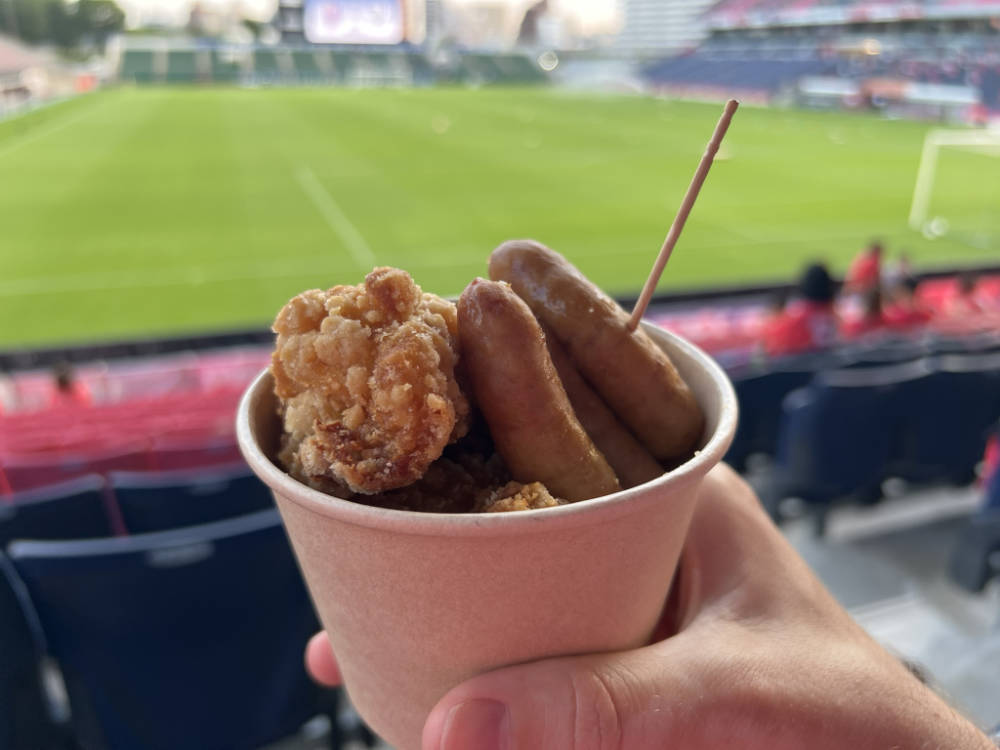 Karaage & Sausages at Yodoko Stadium