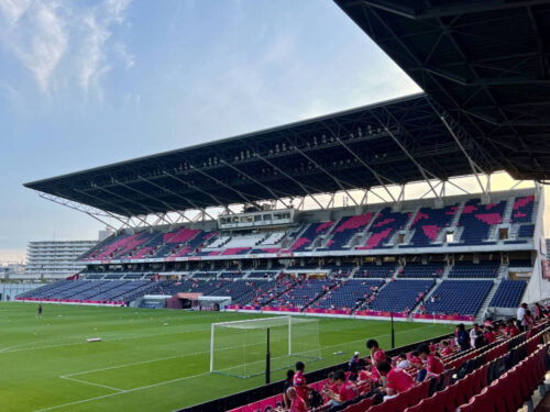 Yodoko Stadium Main Stand taken from behind the goal (North Stand)